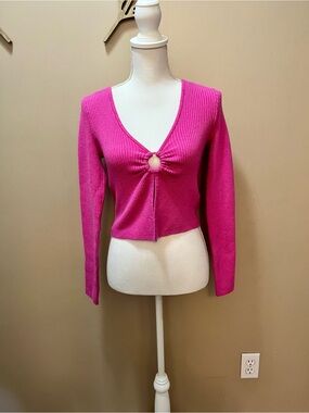 NWT Aeropostale Hot Pink Ribbed Cropped Ring-Front Sweater Size Small
